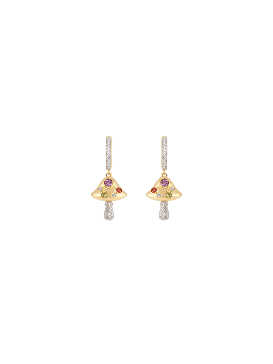 0.93ct Diamond Multi Gemstone 14K Gold Mushroom Dangle Drop Earrings