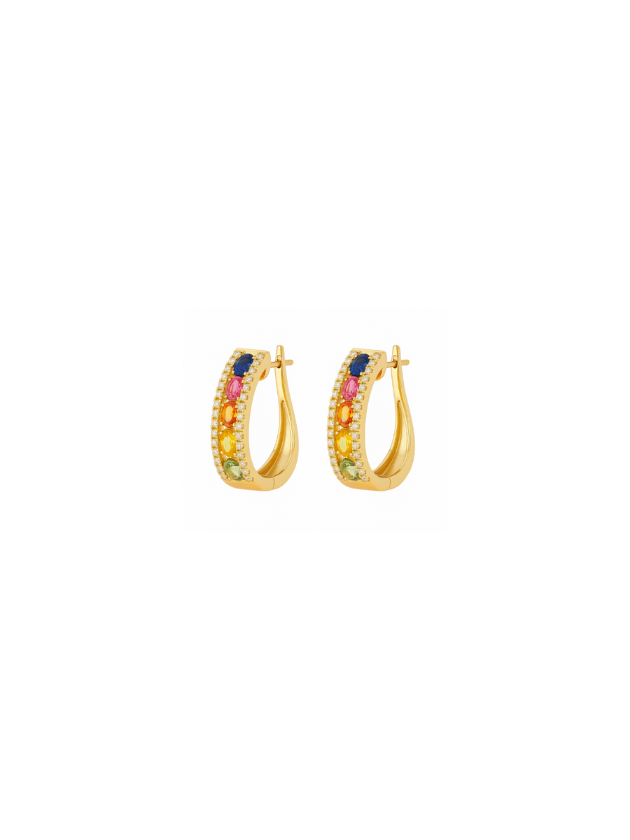 2.34ct Multi Sapphire Diamond 14K Gold Hoop Earrings