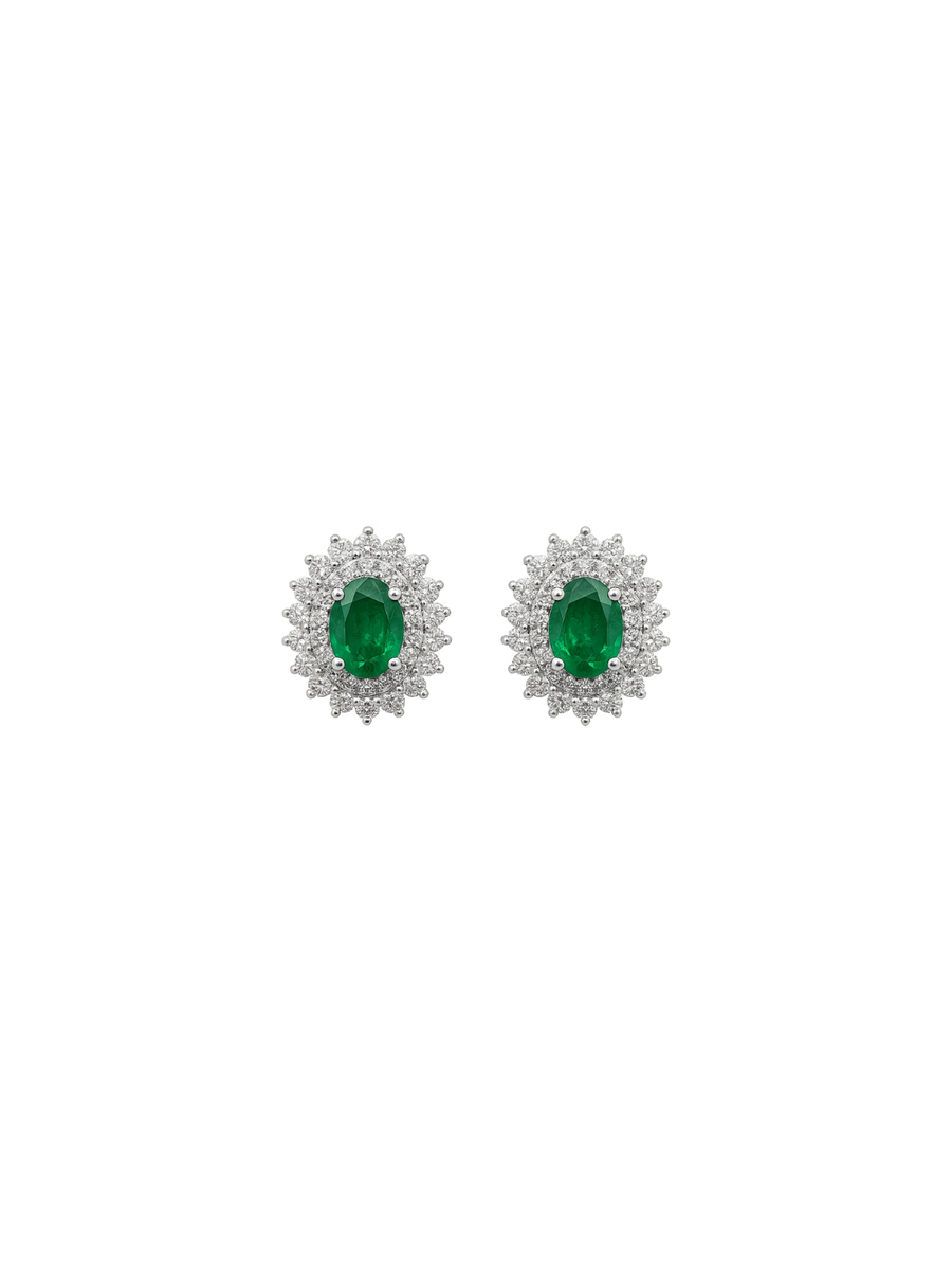 2.00ct Emerald Diamond 18K Gold Oval Stud Earrings
