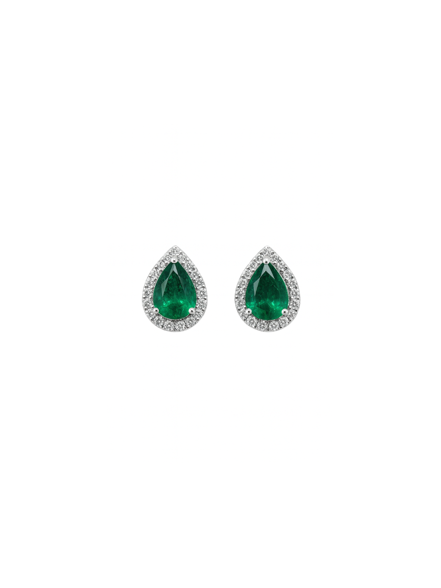 1.70ct Emerald Diamond 18K Gold Pear Earrings