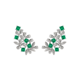 2.88ct Diamond Emerald 18K Gold Leaf Climber Earrings