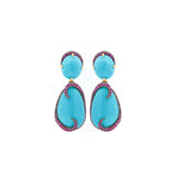 22.59ct Turquoise Ruby 18K Gold Drop Earrings