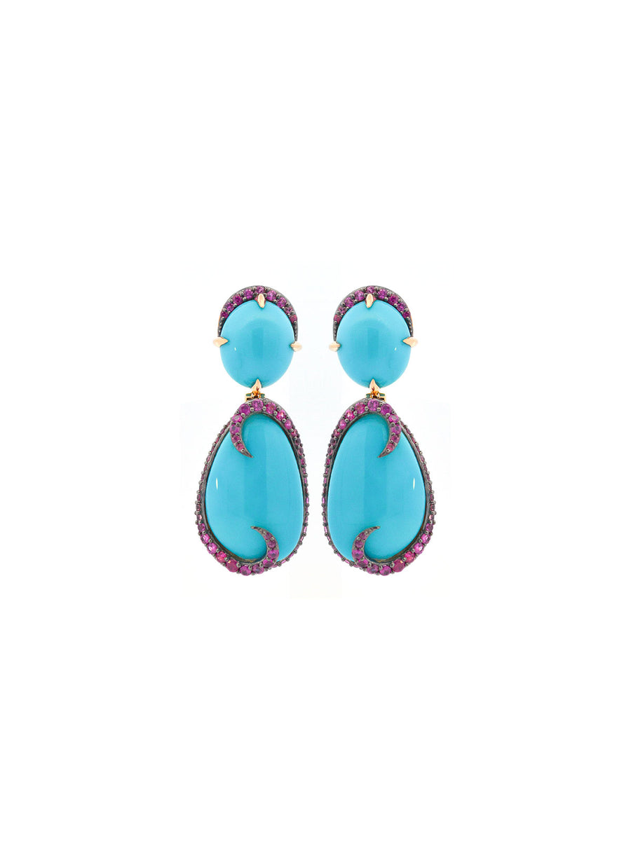 22.59ct Turquoise Ruby 18K Gold Drop Earrings