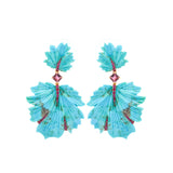 96.73ct Turquoise Pink Tourmaline Ruby 18K Gold Carved Leaf Earrings