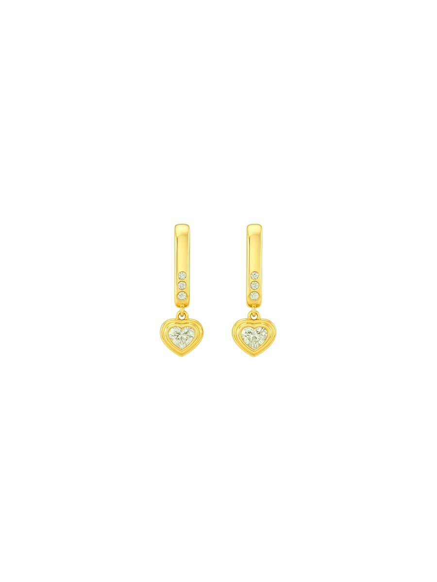 0.51ct Diamond 14K Gold Heart Dangle Drop Hoop Earrings