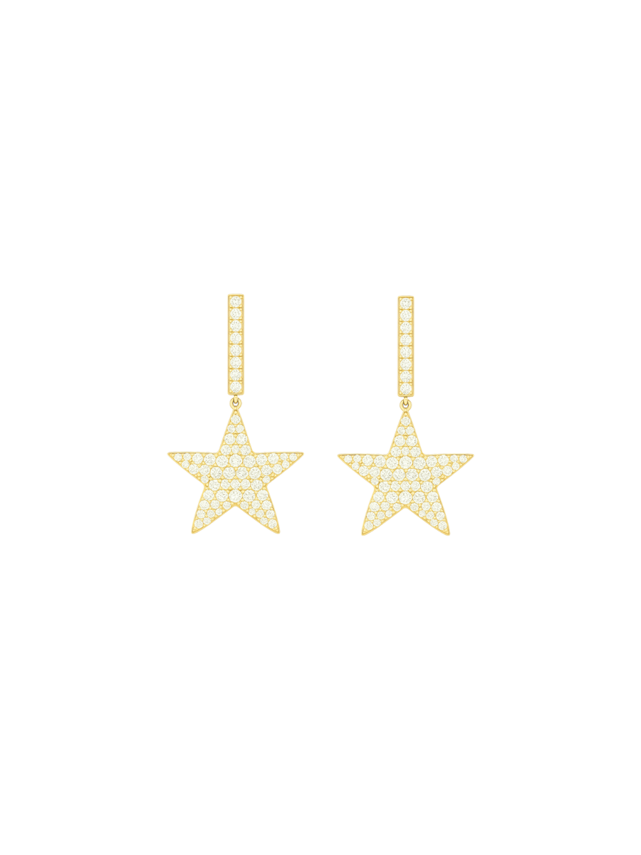 2.30ct Diamond 14K Gold Star Hoop Dangle Hoops