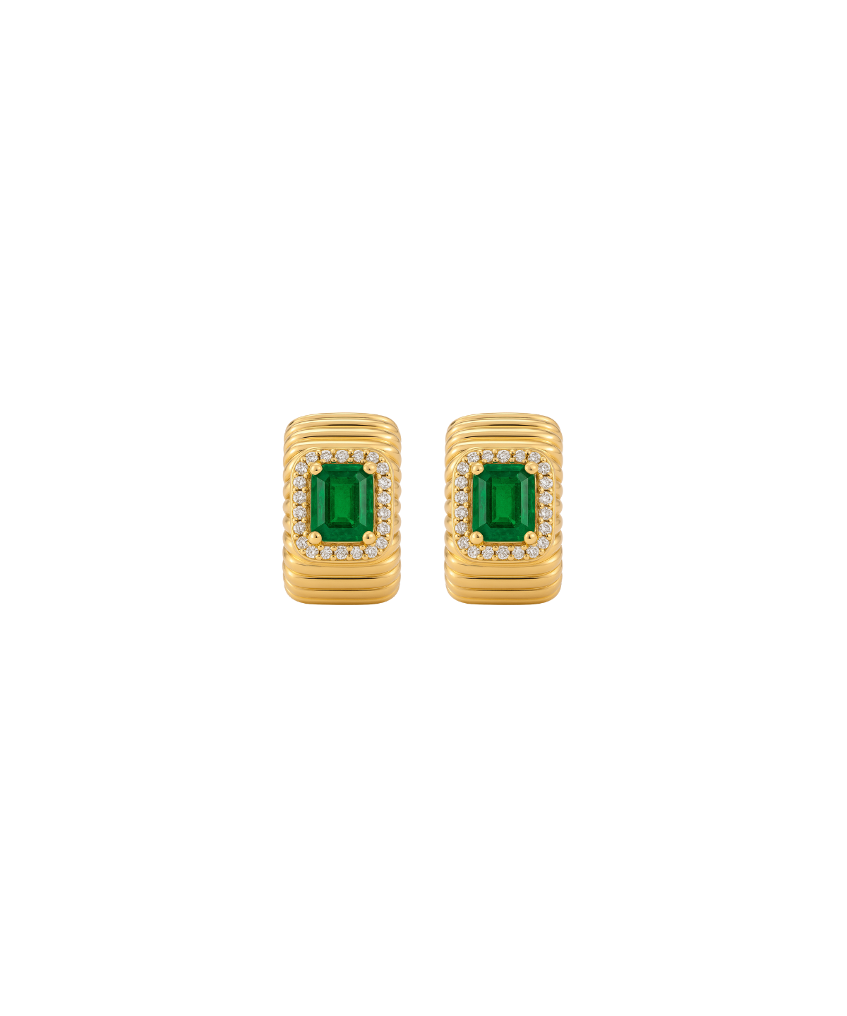 1.27ct Diamond Emerald 14K Gold Textured Hoop Earrings