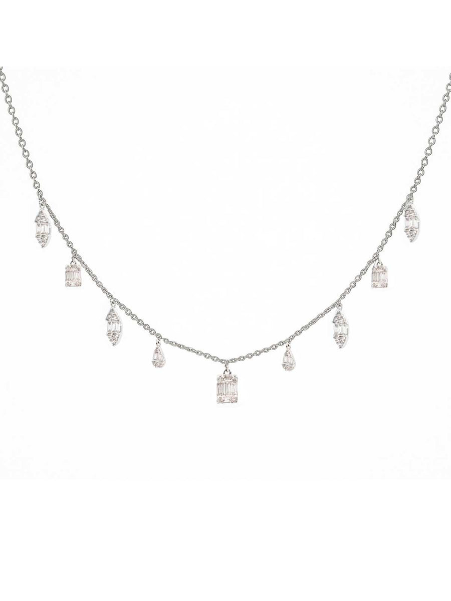 2.00ct Diamond 18K Gold Multi Shaped Dangle Drop Necklace
