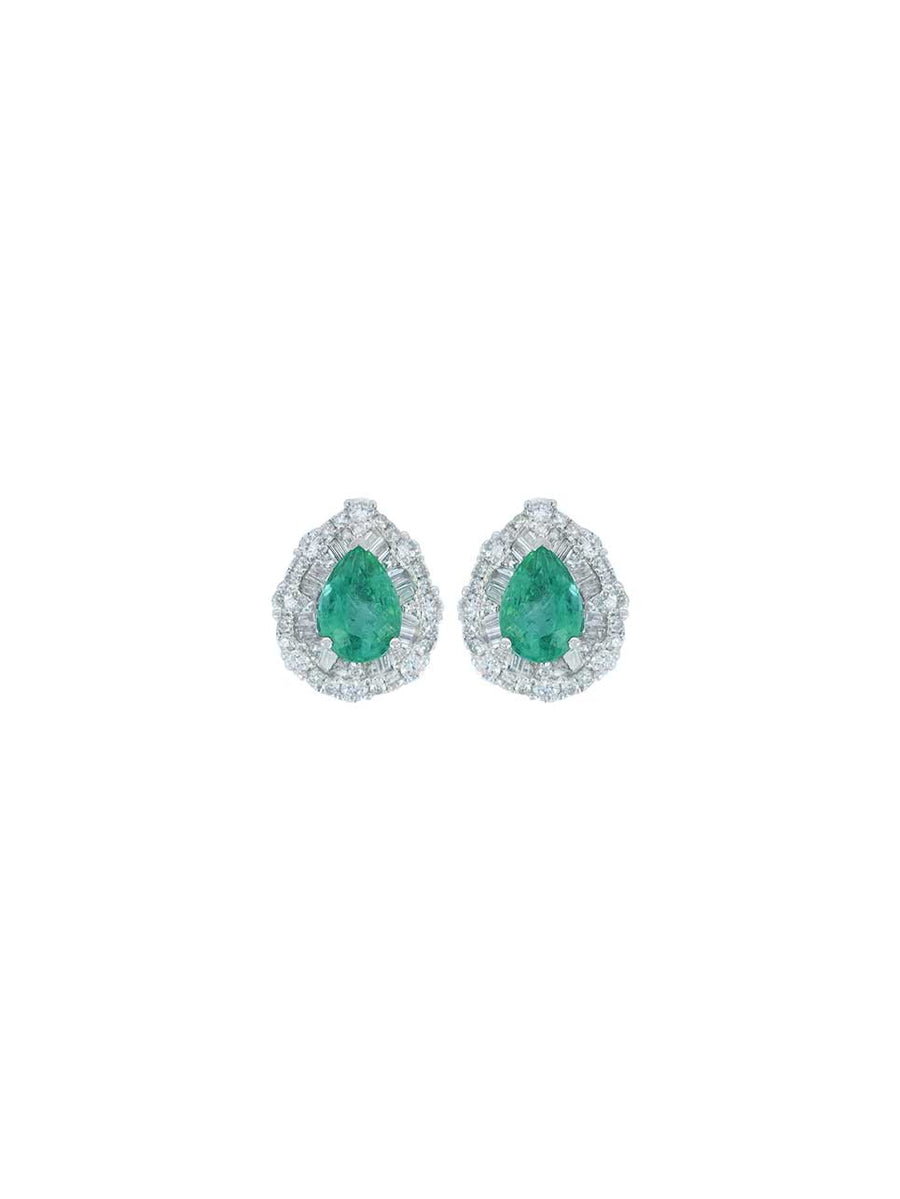 1.81ct Diamond Emerald 18K Gold Pear Halo Earrings