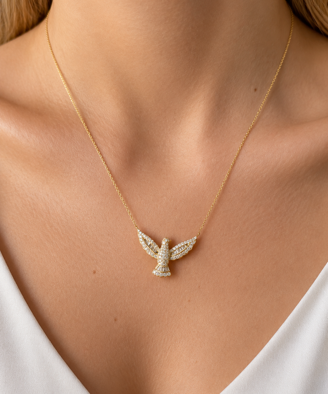 1.00ct Diamond 18K Gold Holy Spirit Pendant Chain Necklace