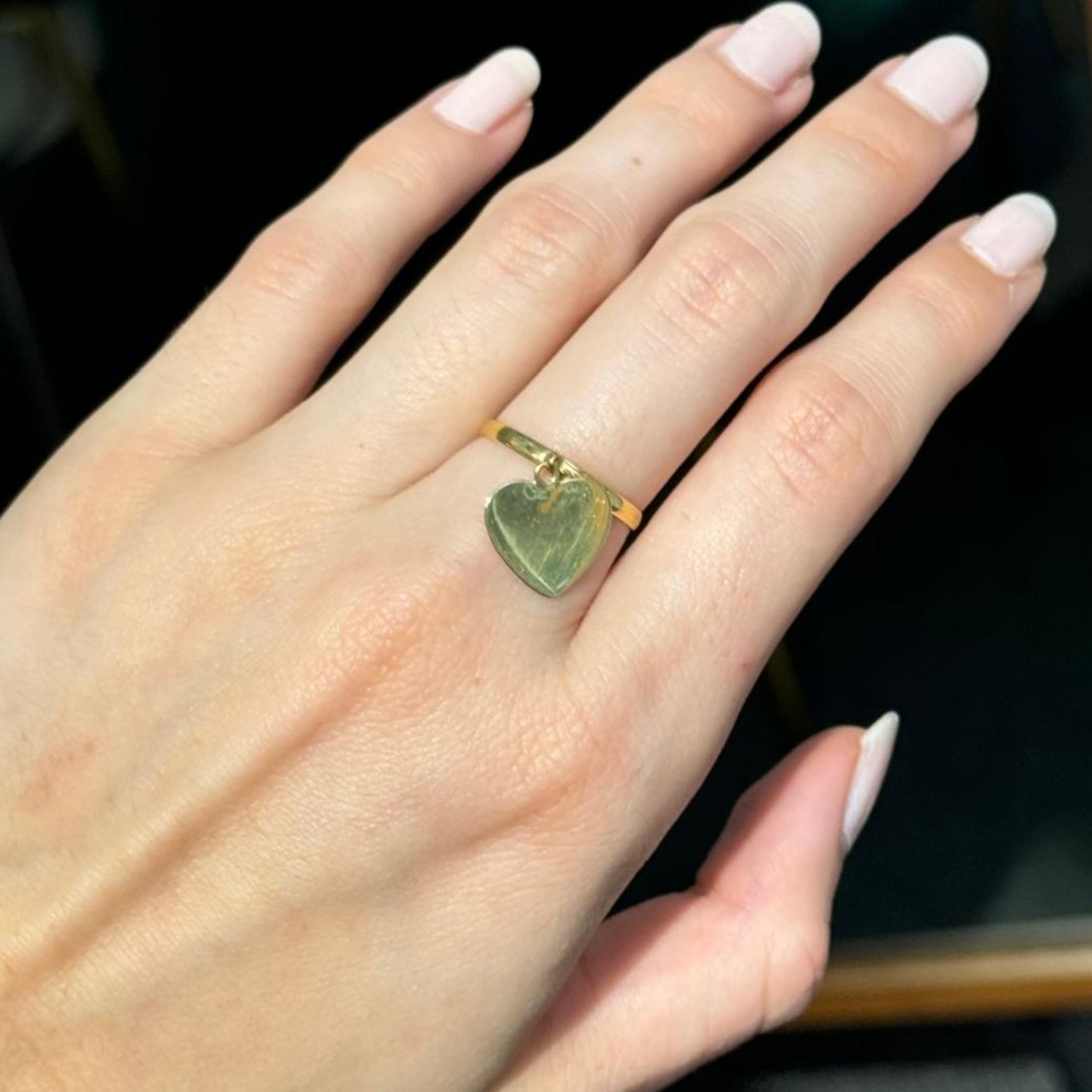 14K Gold Heart Drop Dainty Ring