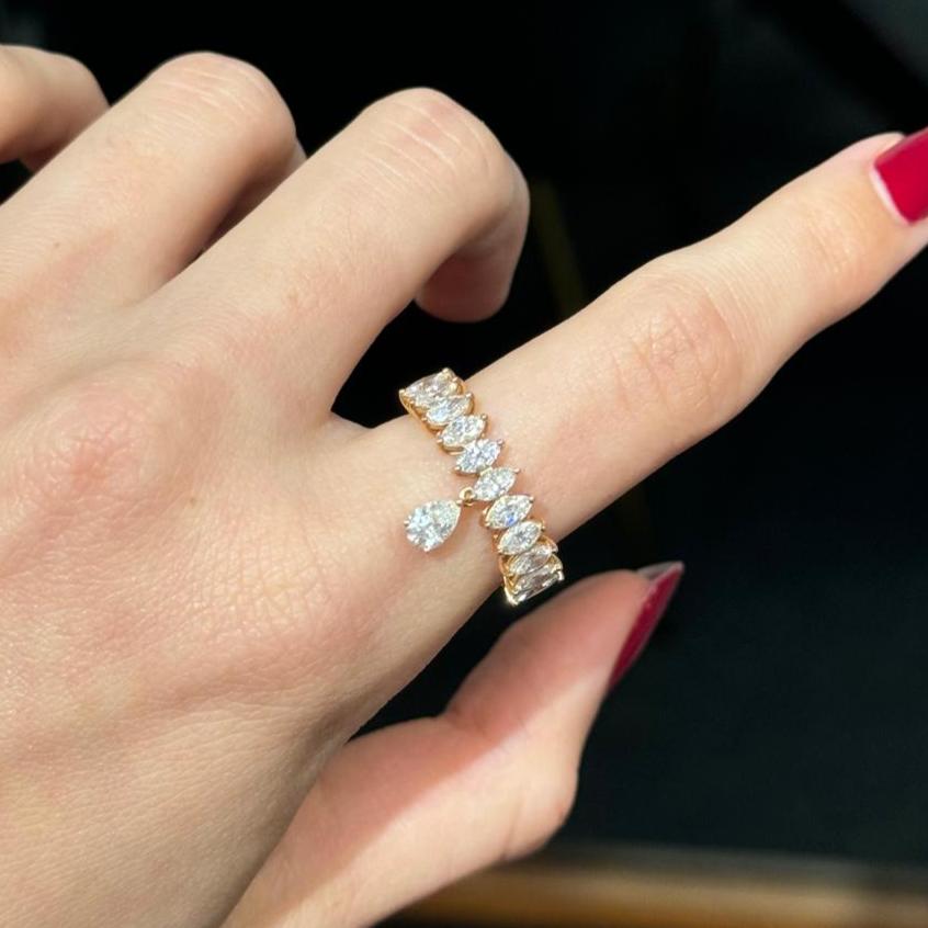 1.63ct Diamond 18K Gold Dangle Drop Half Eternity Ring