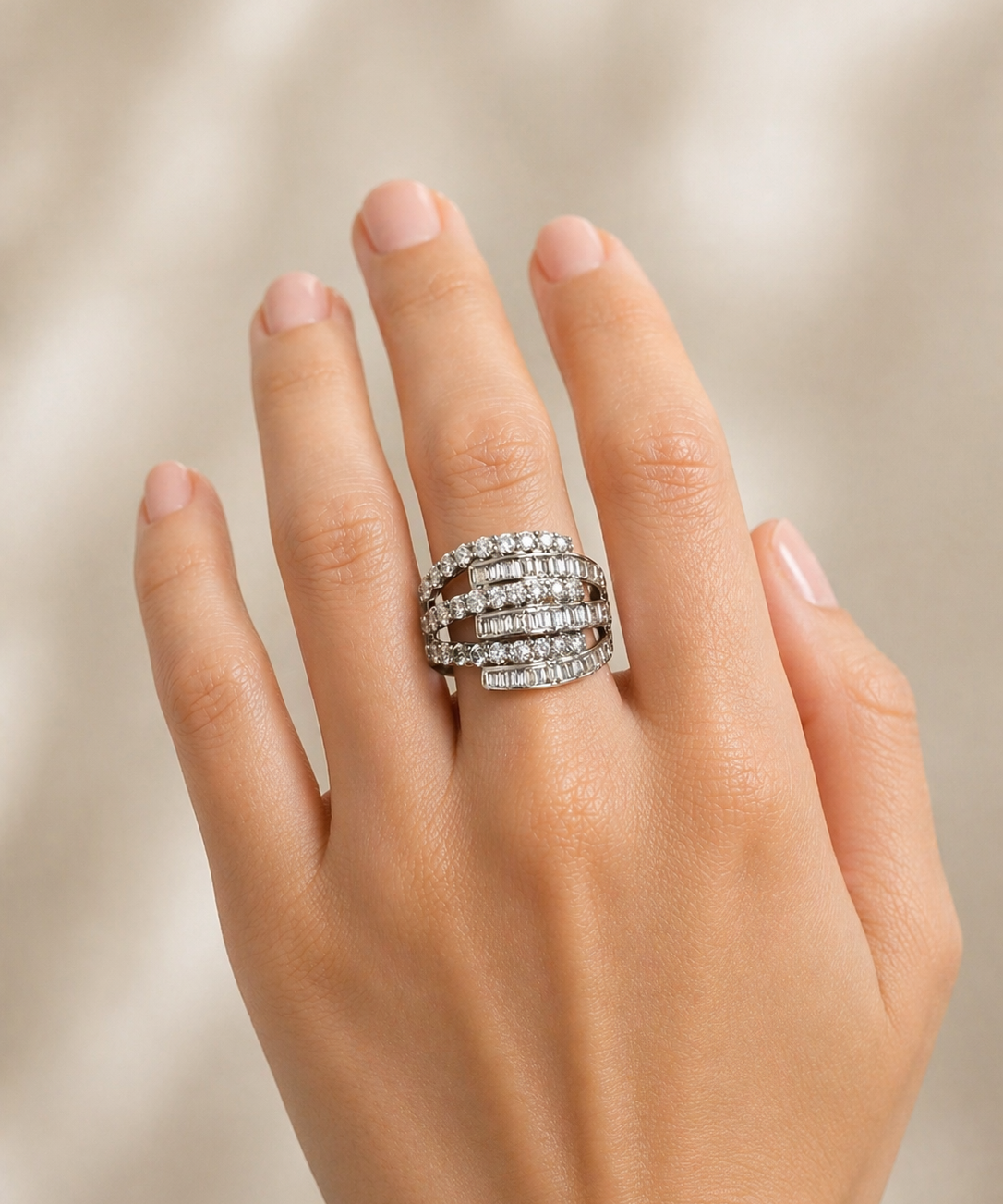 2.00ct Diamond 14K Gold Multi Row Band Ring