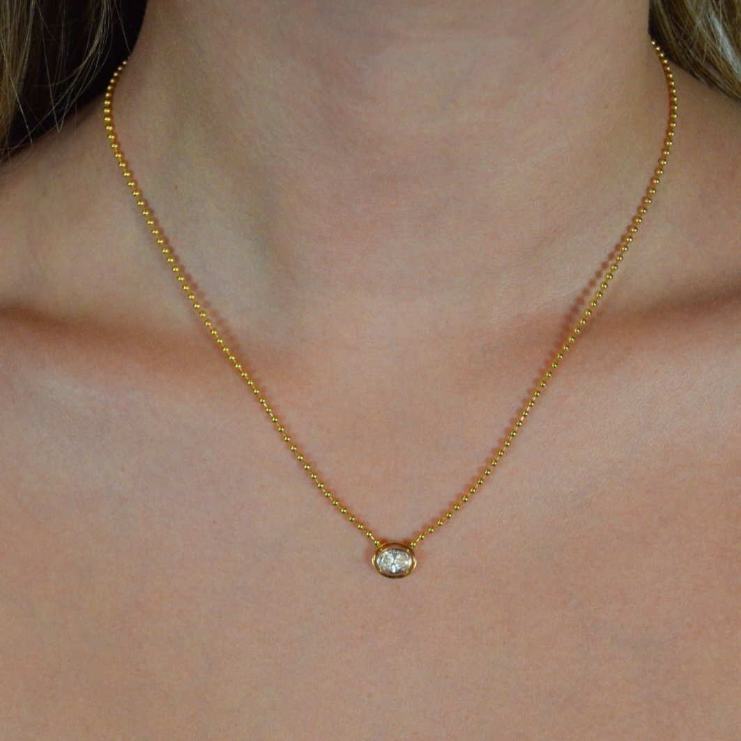 0.58ct Diamond 18K Gold Oval Bead Necklace