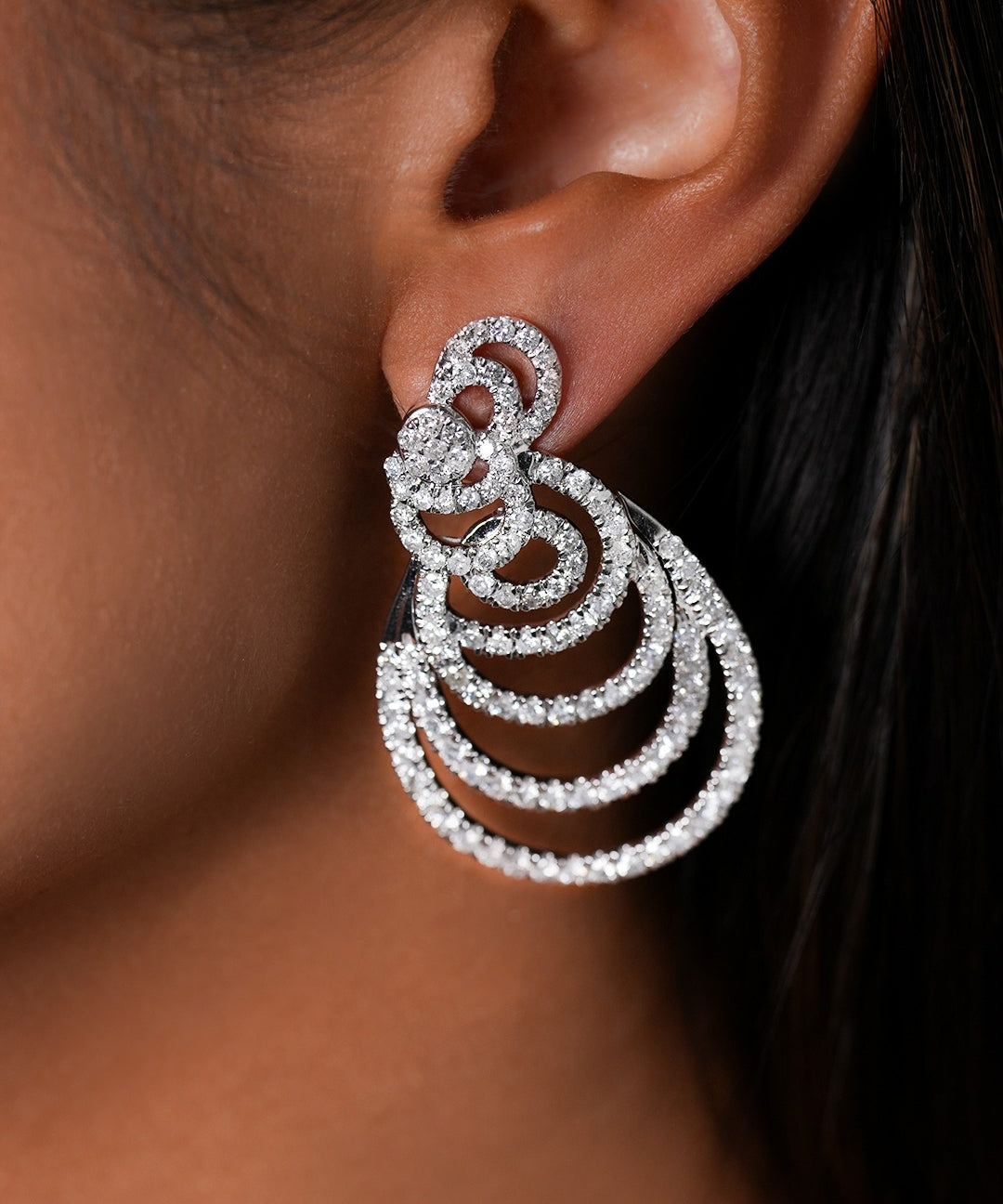 7.0ct Diamond 14K Gold Multi Layered Drop Earrings
