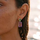 47.98ct Amethyst Apatite Tanzanite 18K Gold Drop Earrings