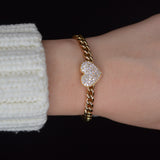 1.01ct Diamond 18K Gold Pave Heart Cuban Chain Bracelet