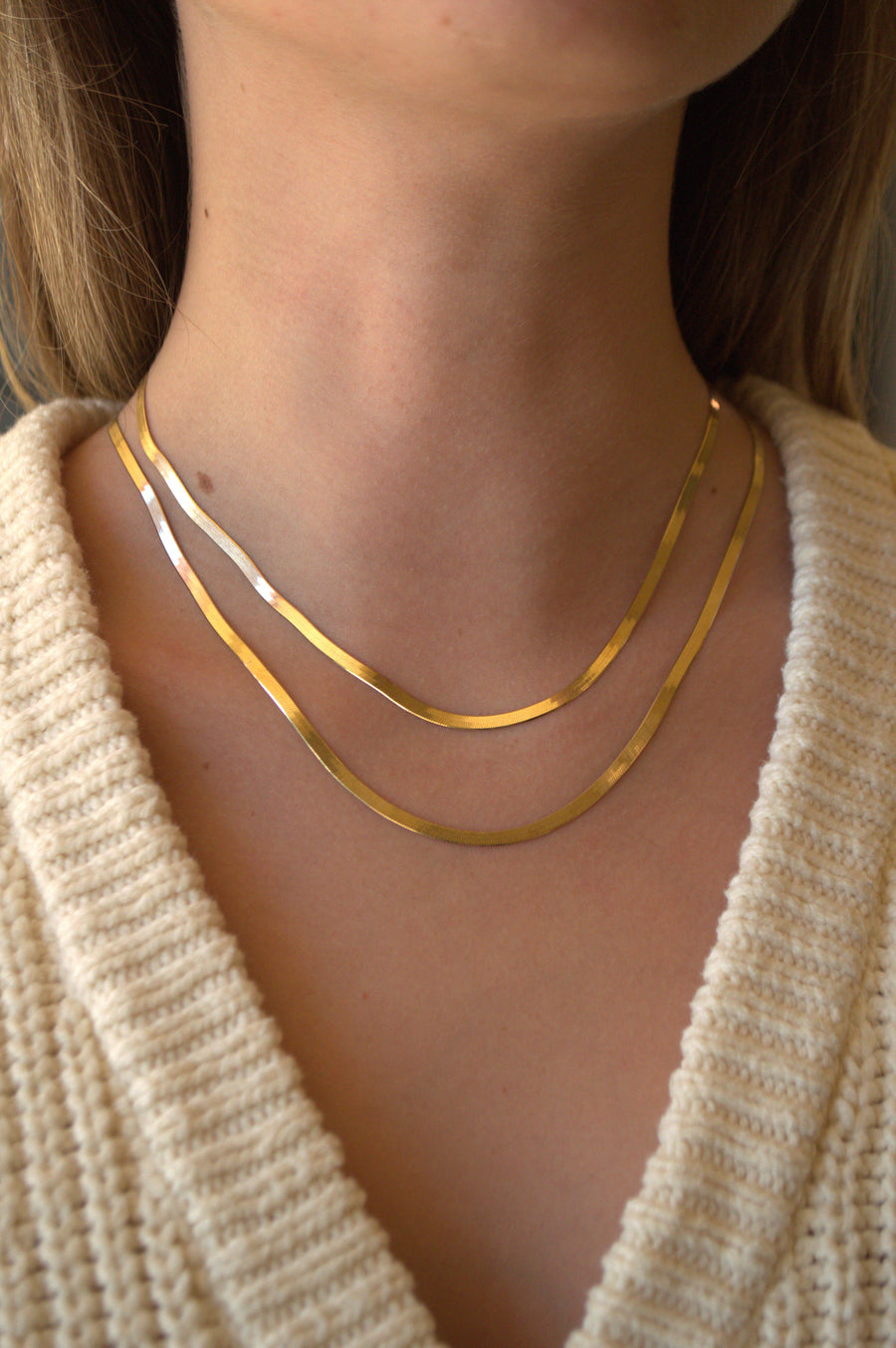 14K Gold  Herringbone Chain Necklace