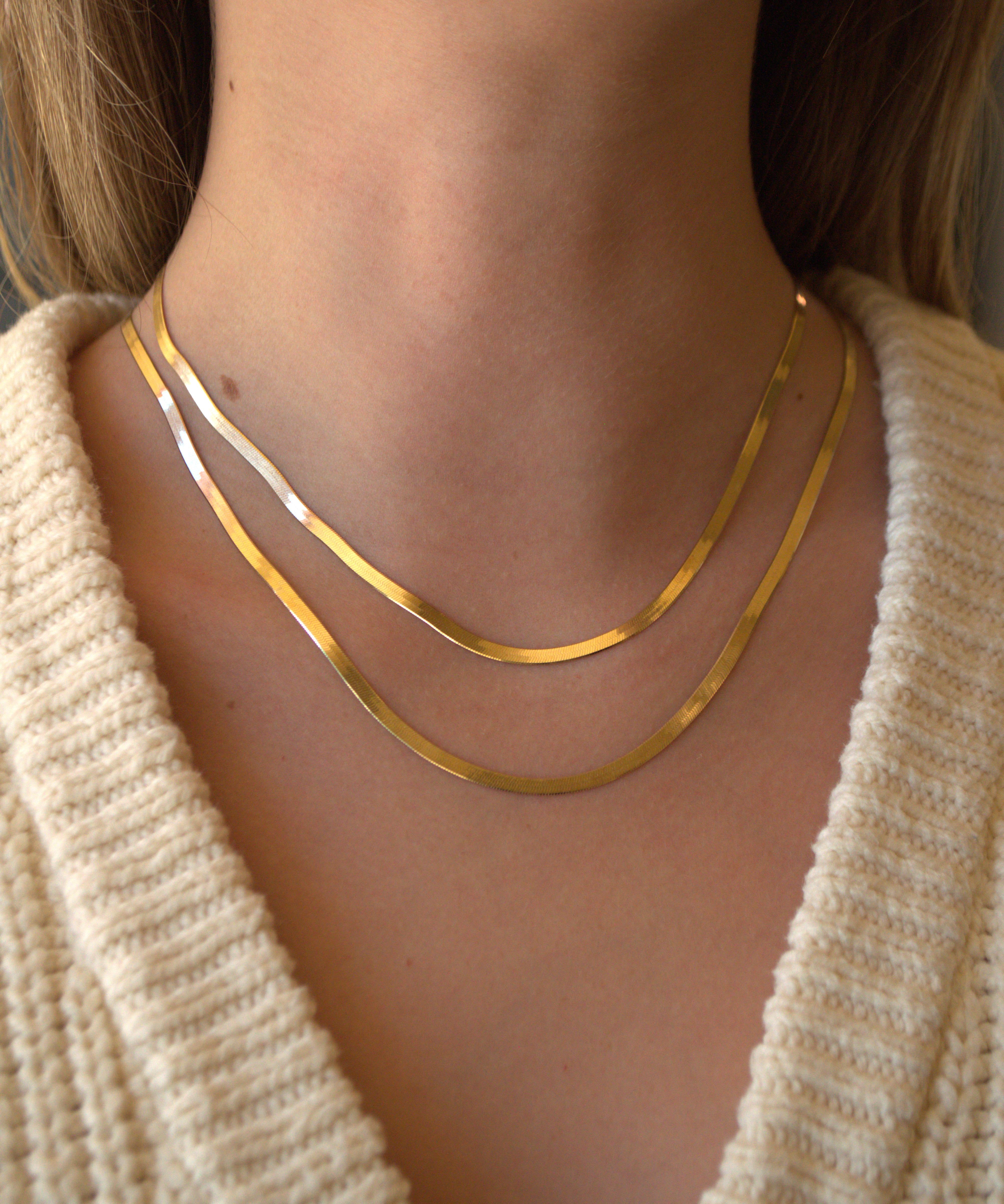 14K Gold  Herringbone Chain Necklace