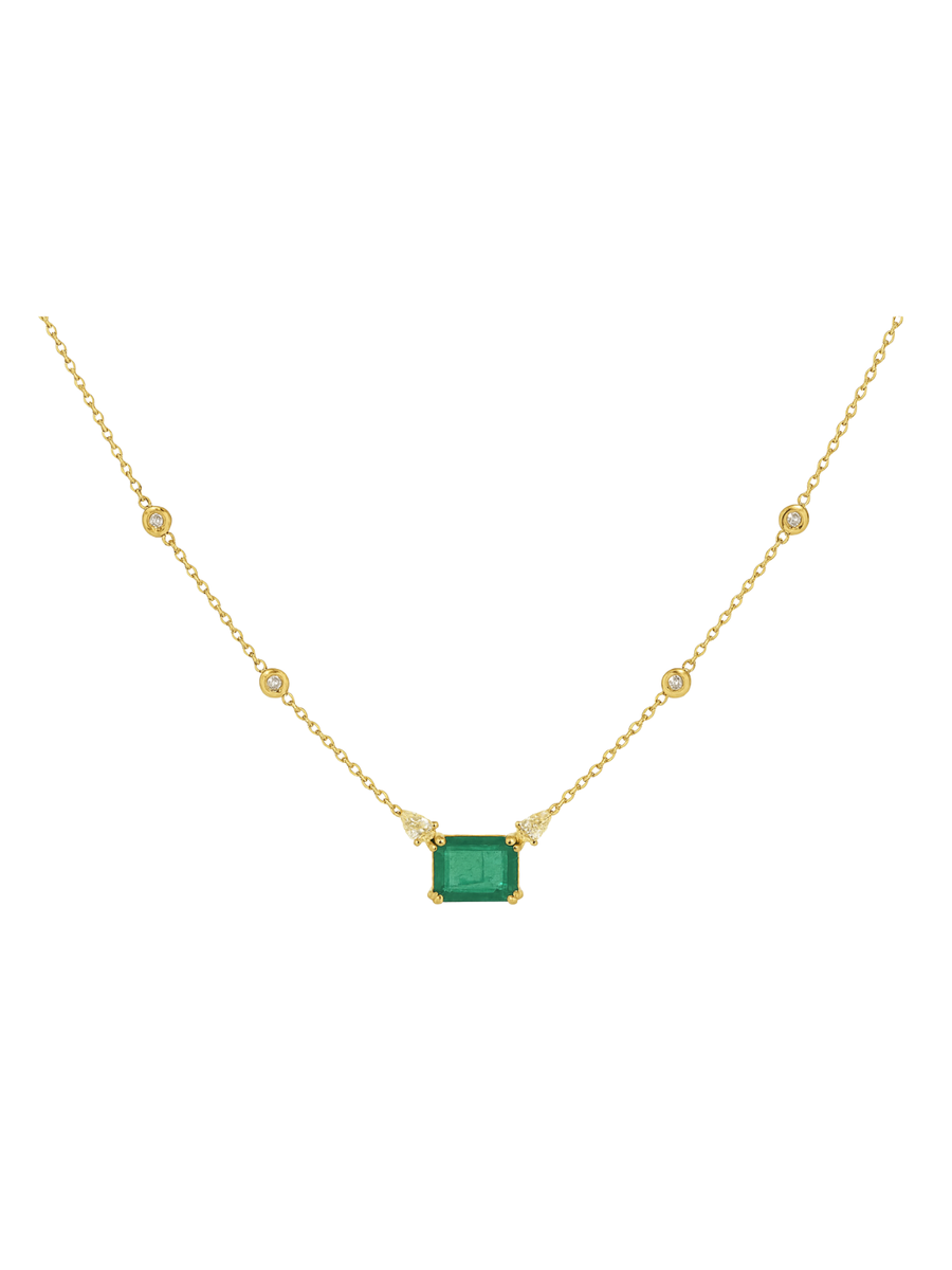 3.11ct Diamond Emerald 18K Gold Pendant Necklace