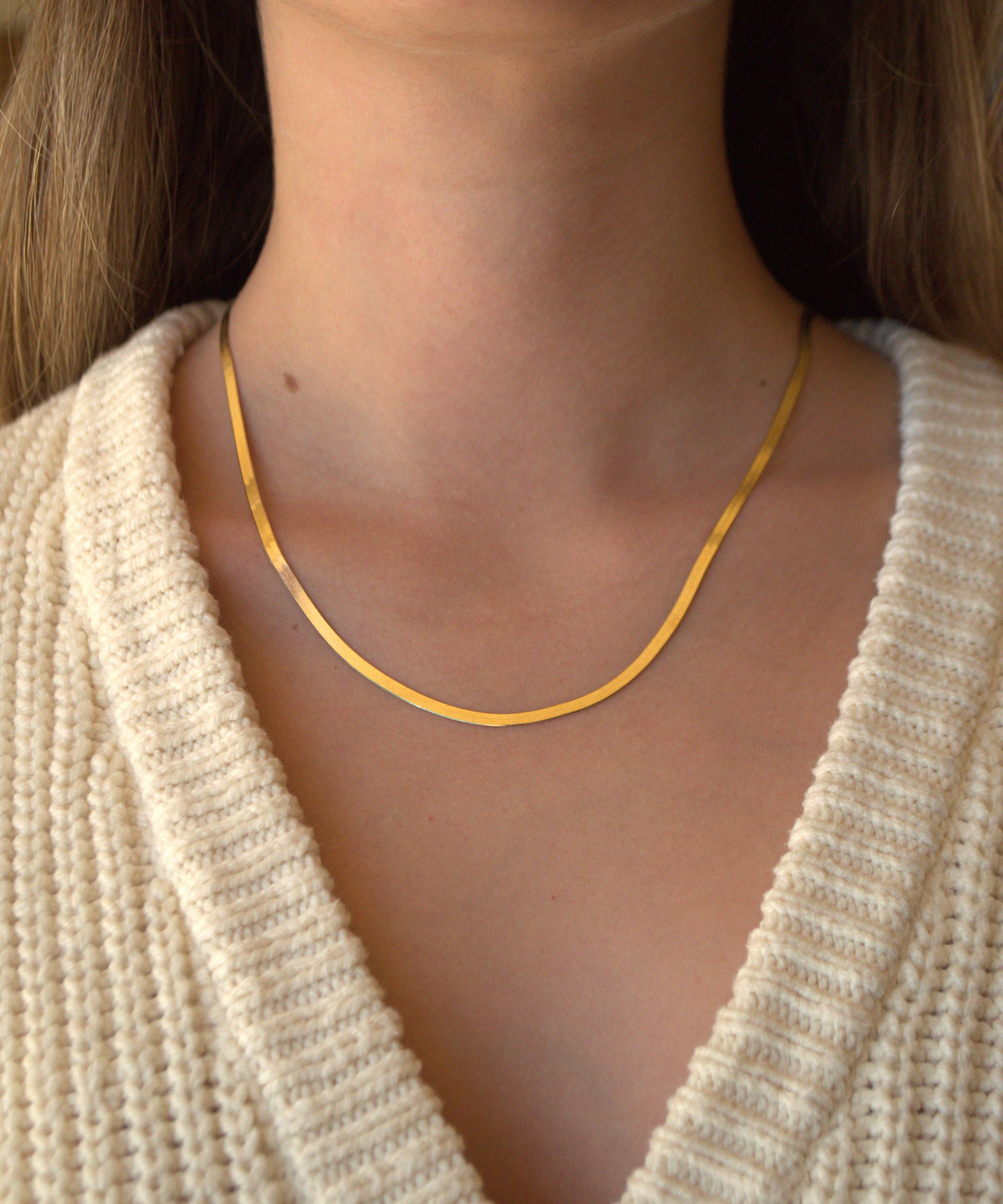 14K Gold Herringbone Chain Necklace