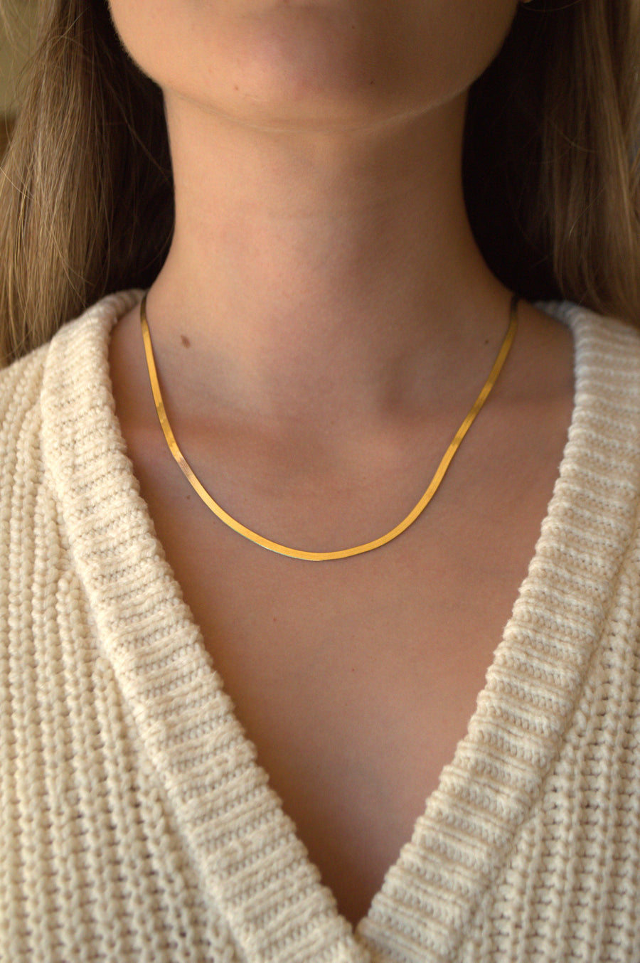 14K Gold 1,5mm Herringbone Chain Necklace