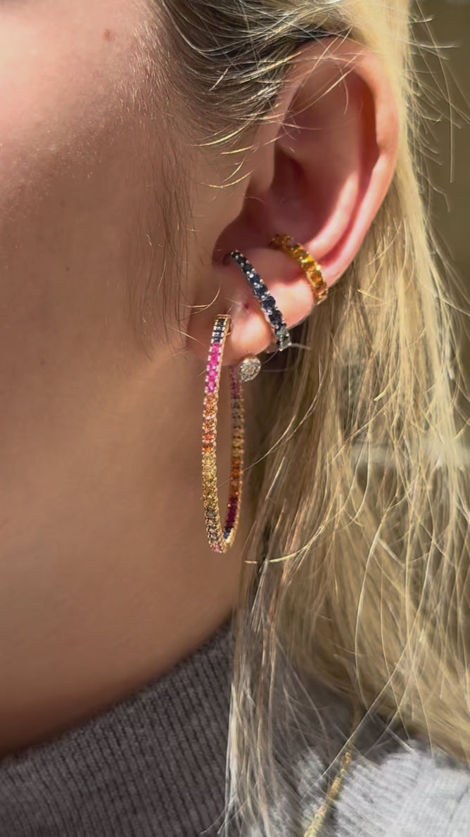 3.23ct Multi Color Sapphire 18K Gold Hoop Earrings