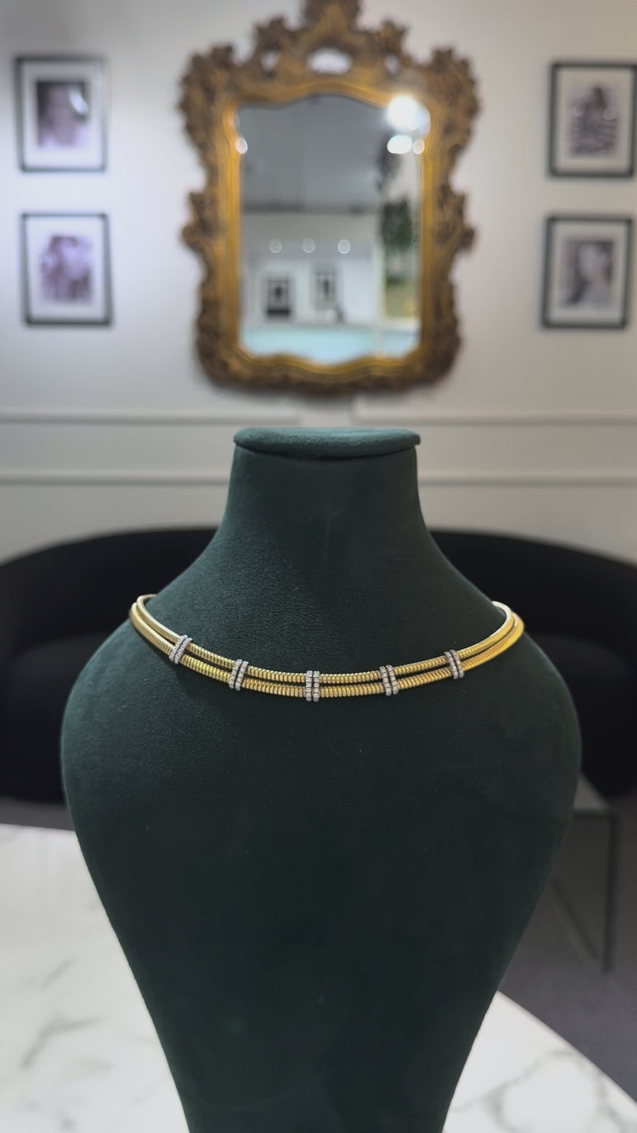 4.30ct Diamond 18K Italian Gold Textured Choker Necklace