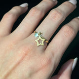 14K Gold Two Star Drop Dainty Ring