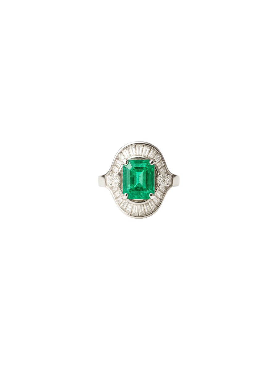 3.40ct Diamond Emerald Platinum Halo Cocktail Ring