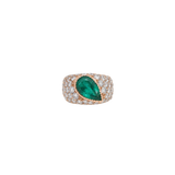 5.32ct Diamond Colombian Emerald 18K Gold Pear Ring