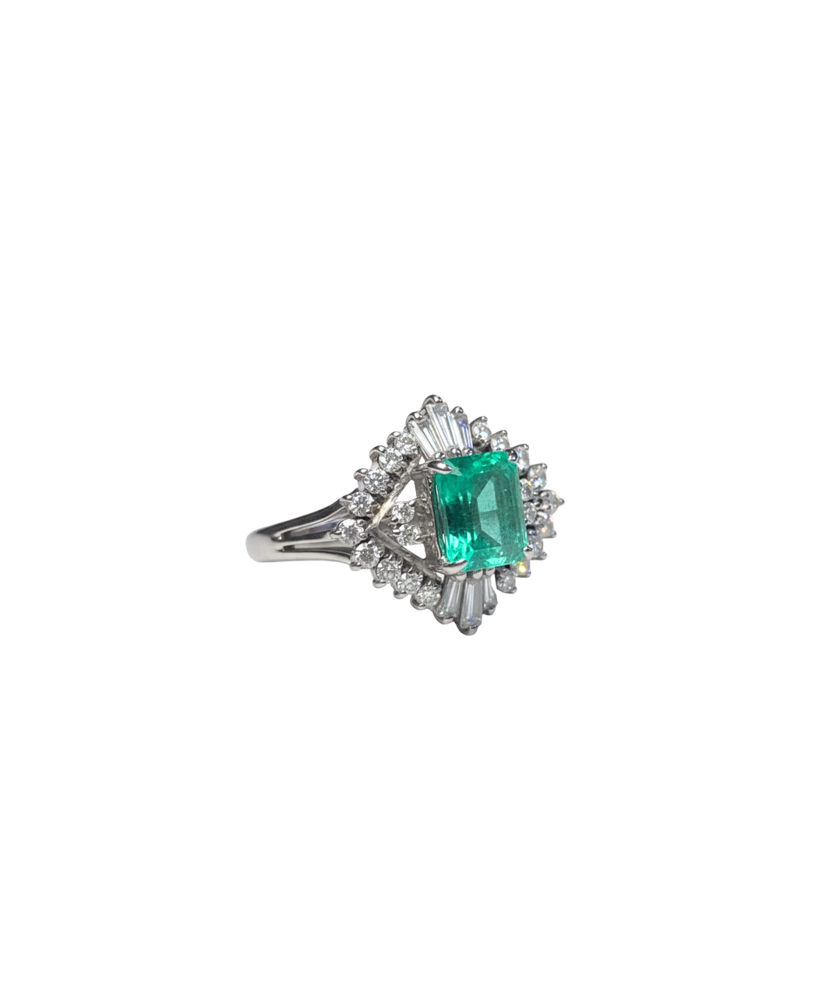 2.20ct Diamond Colombian Emerald Platinum Halo Ring