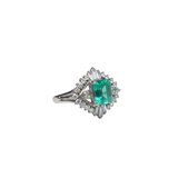 2.20ct Diamond Colombian Emerald Platinum Halo Ring