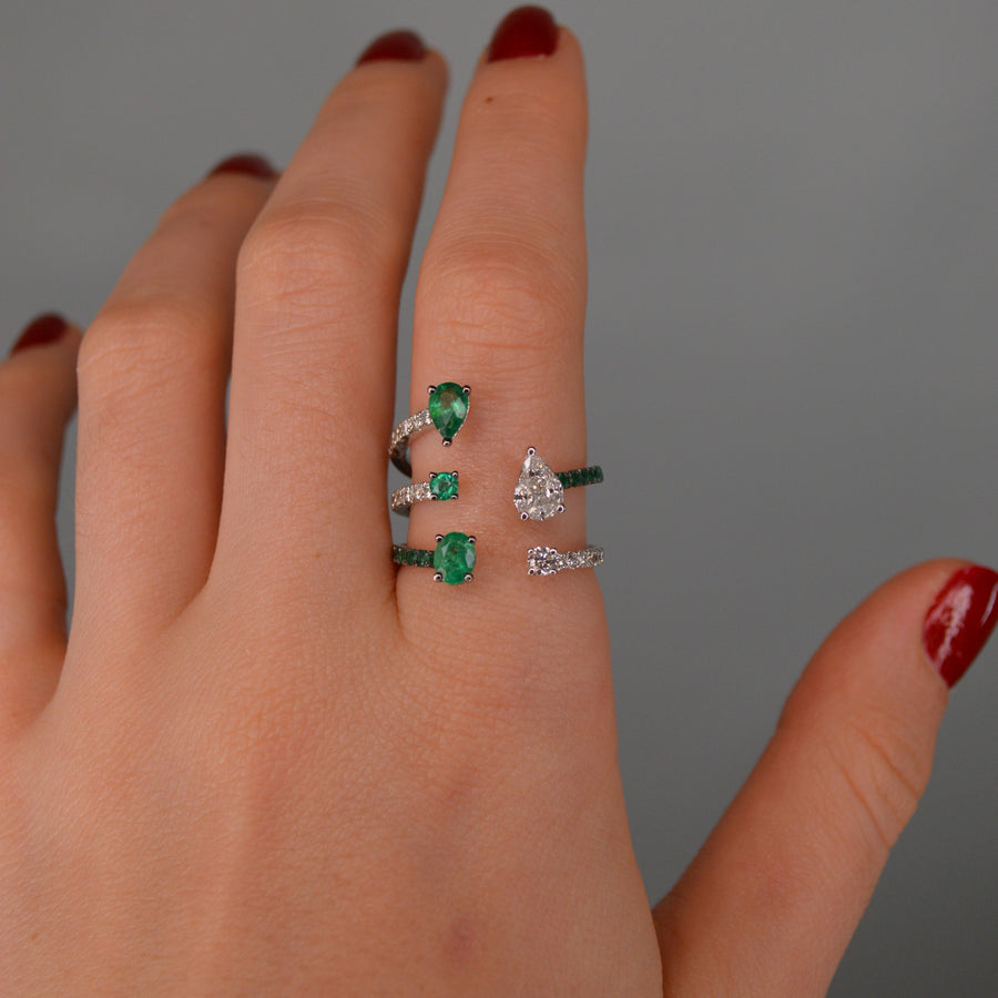 2.37cts Diamond Emerald 18K Gold Open Shank Ring