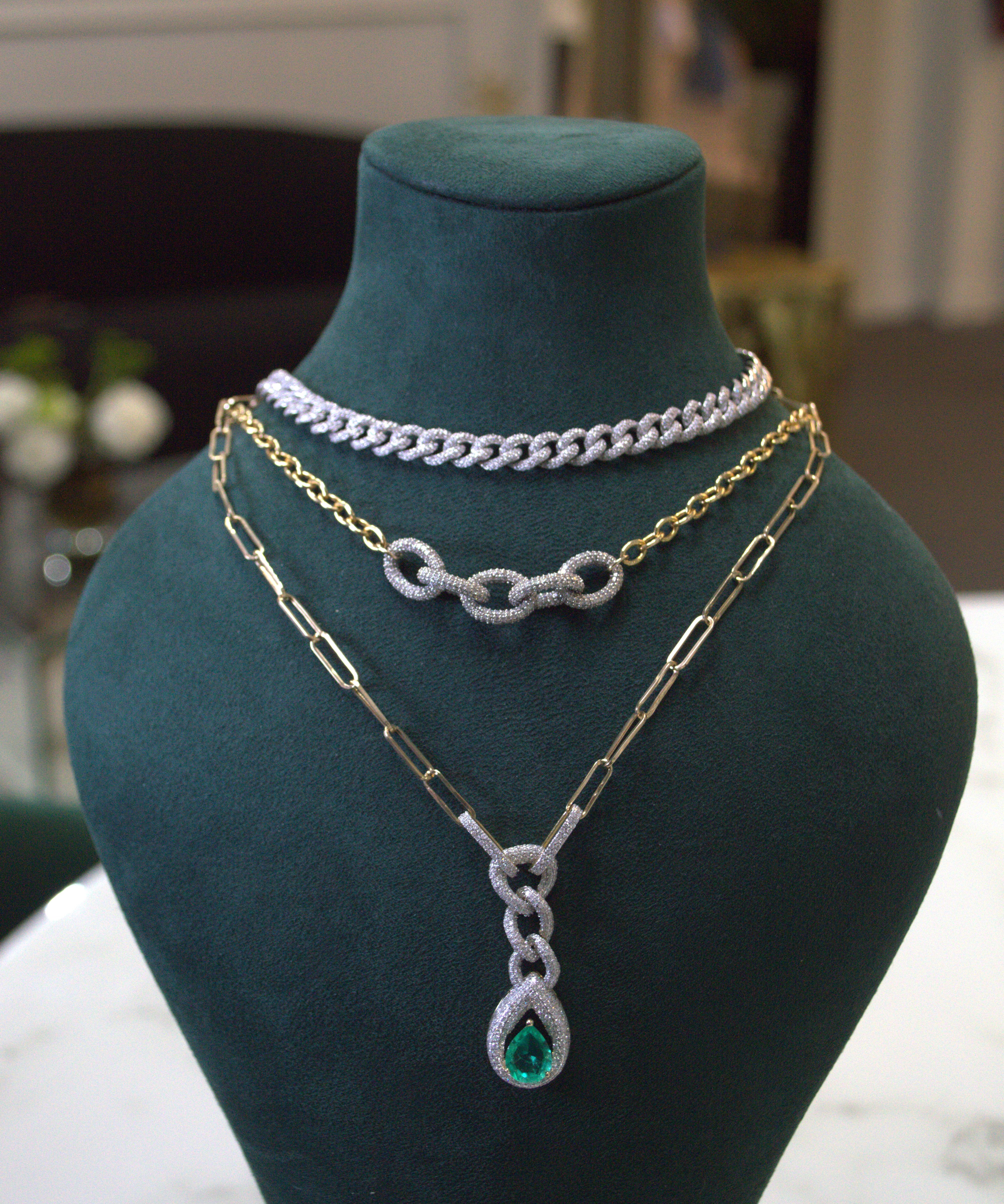 3.91ct Diamond 14K Gold Clip Chain Necklace