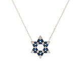 2.21ct Diamond Sapphire 14K Gold Star of David Necklace