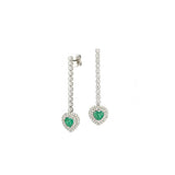 1.84ct Diamond Emerald 18K Gold Heart Drop Earrings