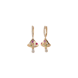 1.03ct Diamond Multi Gemstone 14K Gold Mushroom Dangle Drop Earrings