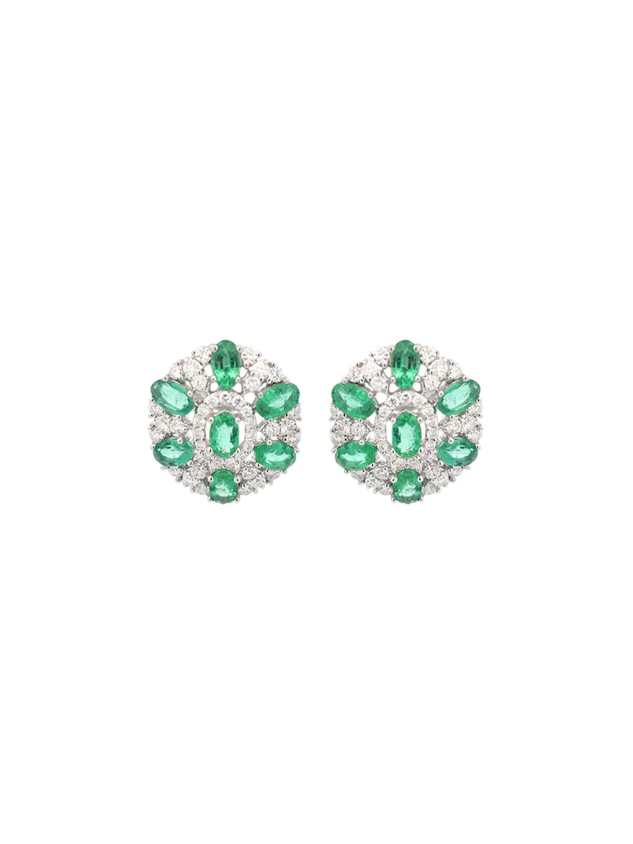 4.33ct Diamond Emerald 18K Gold Cluster Earrings