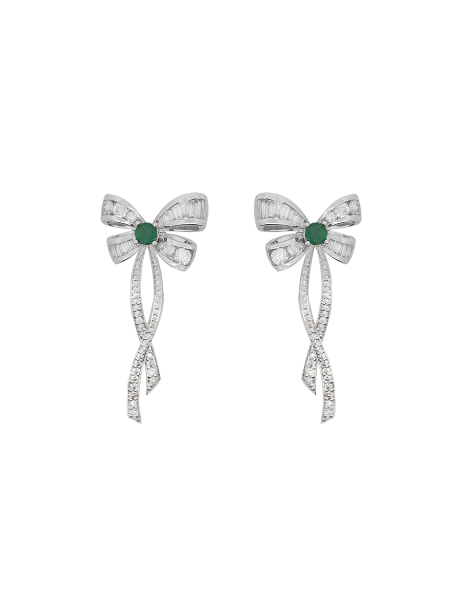 5.22cts Diamond Emerald 14K Gold Day & Night Bow Earrings