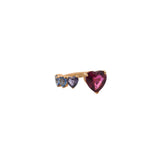 4.72ct Rhodolite Multi Color Sapphire 18K Gold Heart Bypass Ring