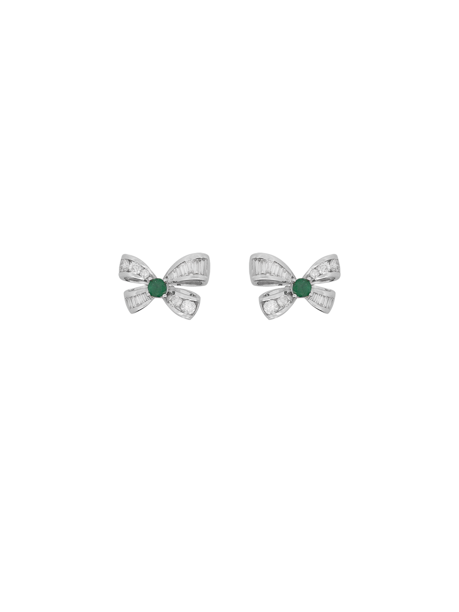 5.22cts Diamond Emerald 14K Gold Day & Night Bow Earrings