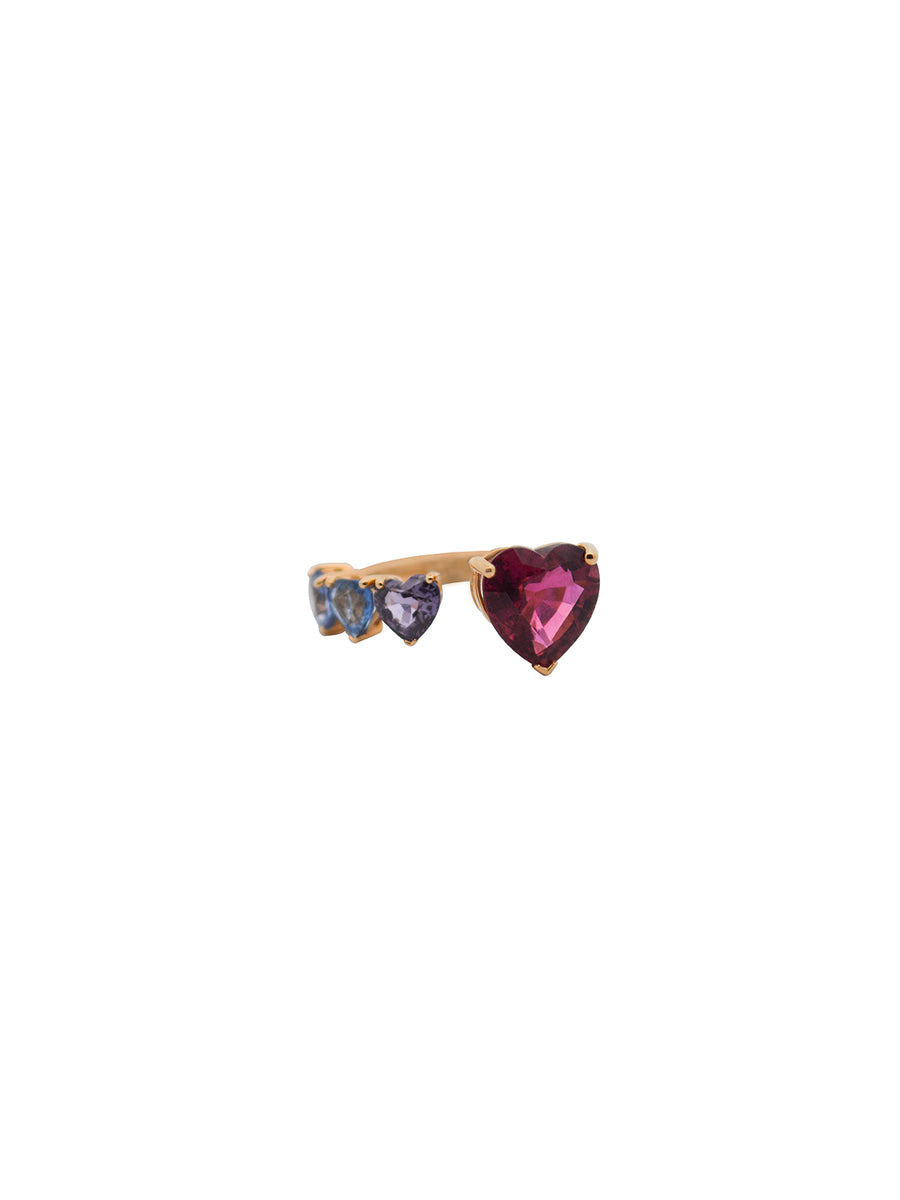 4.72cts Rhodolite Multi Color Sapphire 18K Gold Heart Bypass Ring