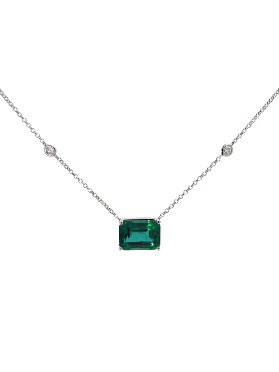 4.25ct Diamond Emerald 18K Gold Pendant By The Yard Necklace