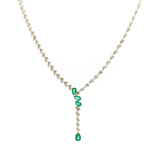 GIA 16.86ct Diamond Emerald 18K Gold Lariat Tennis Necklace