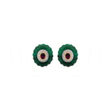 15.31ct Diamond Malachite Rhodolite 14K Gold Carved Earrings