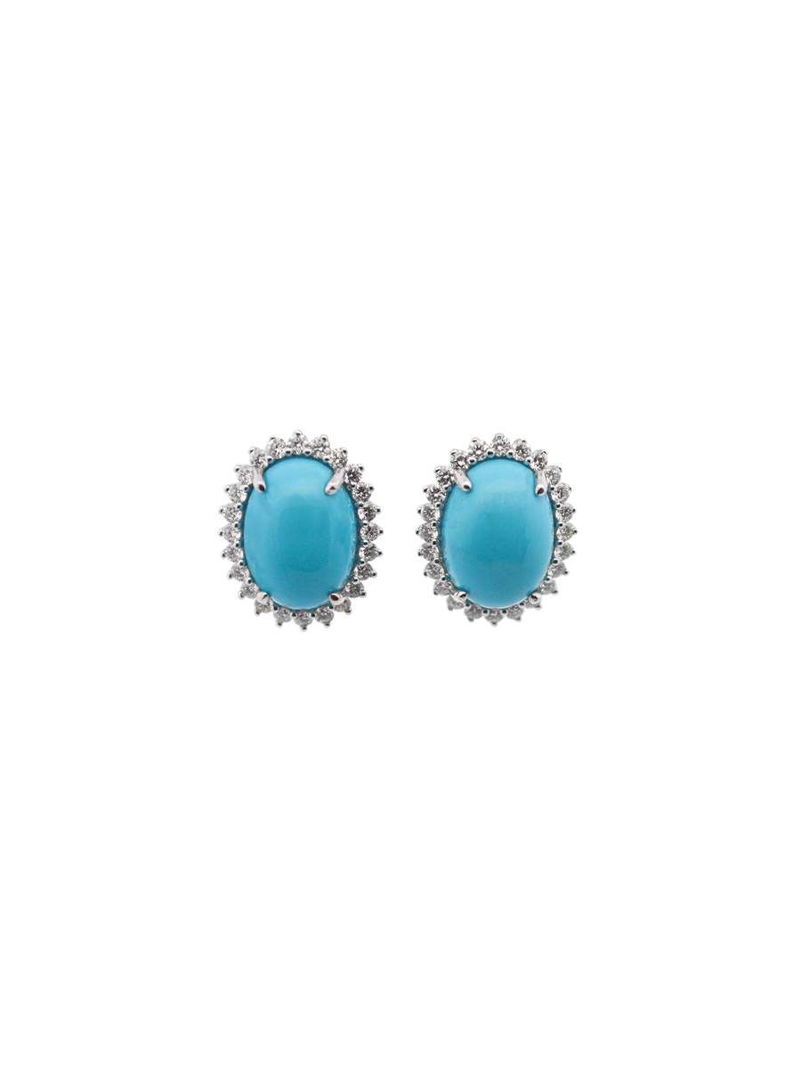 11.31cts Diamond Turquoise 18K Gold Halo Stud Earrings