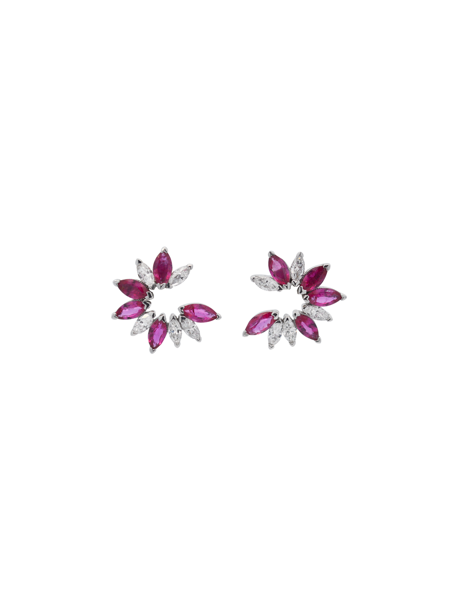 1.84cts Diamond Ruby 18K Gold Floral Earrings