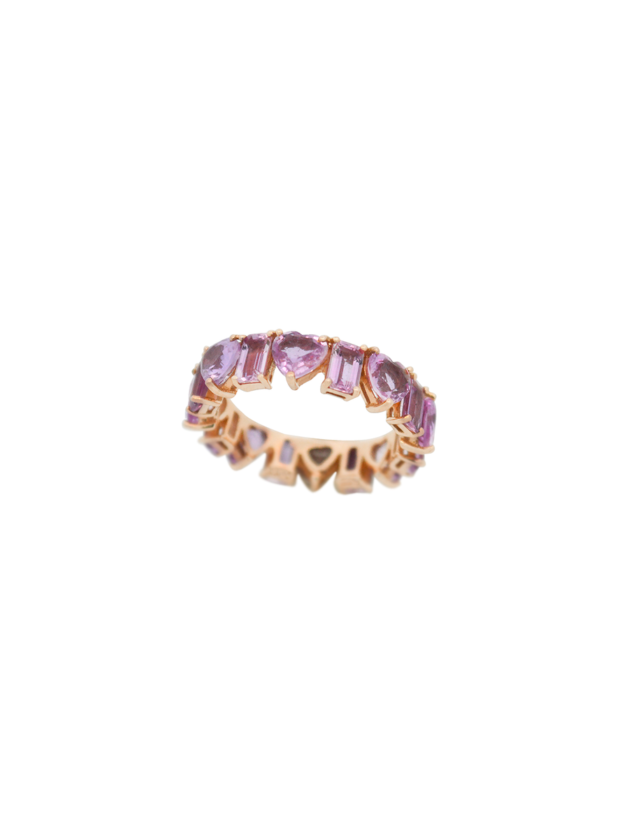 8.00ct Pink Sapphire 18K Gold Heart and Emerald Cut Eternity Ring