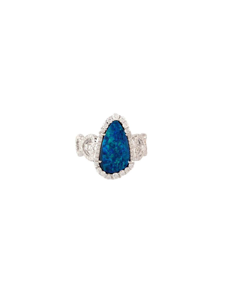 3.34cts Diamond Aqua Australian Opal Doublet Halo Ring